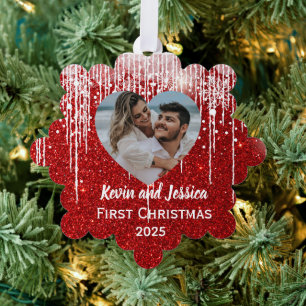 Couples First Christmas Photo Name Tree Decoration Card
