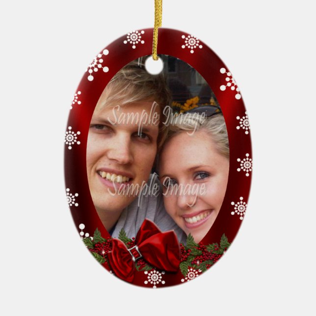 Couples first christmas photo PERSONALIZE Ceramic Tree Decoration (Front)