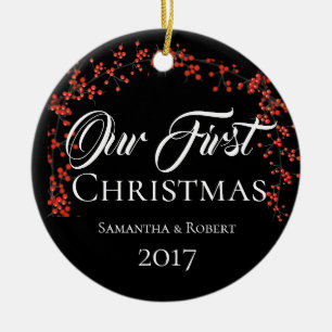 Couples First Christmas with Name Date Ceramic Tree Decoration