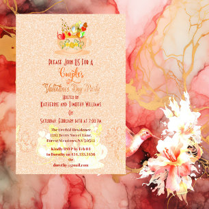 Couples Floral Hearts Teacup Valentines Day Party Invitation