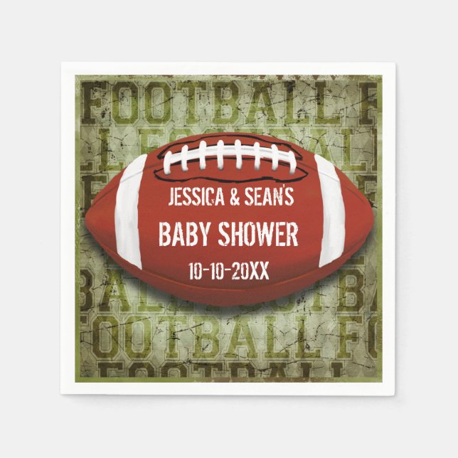 Couples Football Baby Shower Green Grunge Napkin (Front)