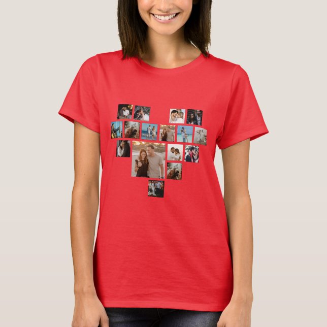 Couples Gift Valentine's Day Heart Photo Collage T-Shirt (Front)