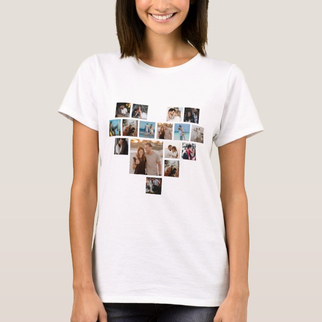 Couples Gift Valentine's Day Heart Photo Collage T-Shirt (Front)