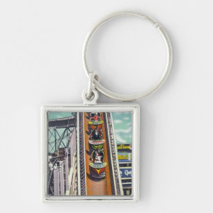 Couples Going Down the Flying Turns Ride Key Ring