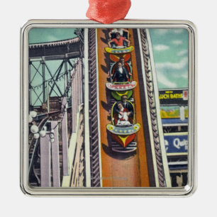 Couples Going Down the Flying Turns Ride Metal Tree Decoration