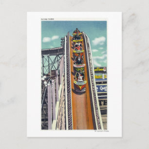 Couples Going Down the Flying Turns Ride Postcard