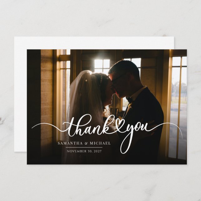 Couples Hand-Lettered Wedding Photo Thank You Card (Front/Back)