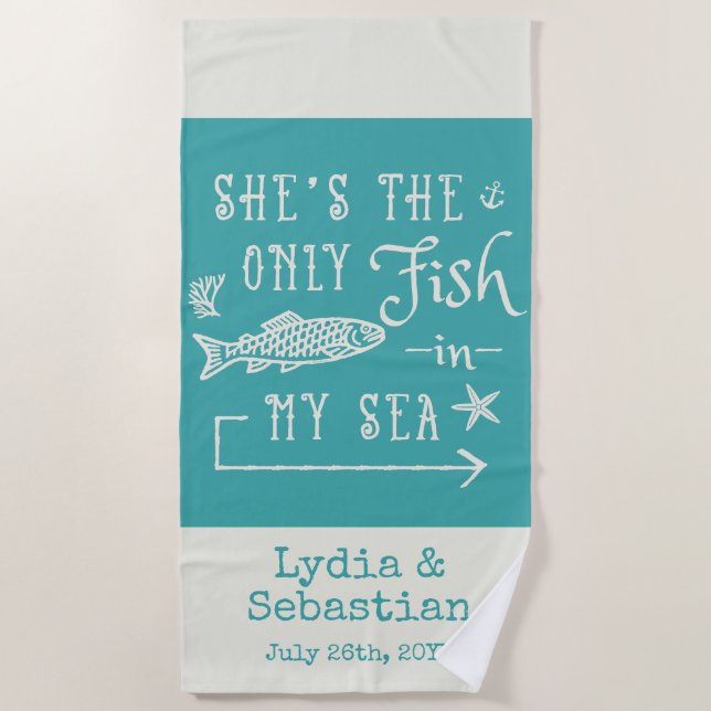 Couples Husband Wife Cute Matching Cruise Vacation Beach Towel (Front)