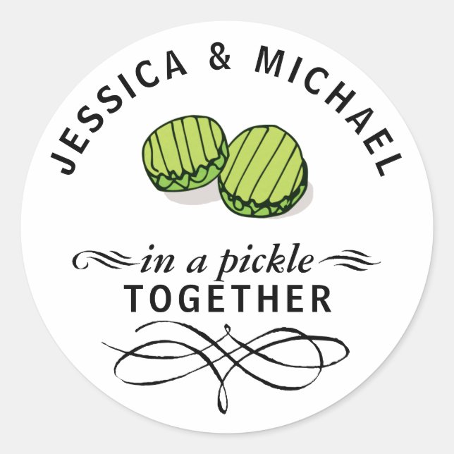 Couples' In a Pickle Together Personalised Classic Round Sticker (Front)