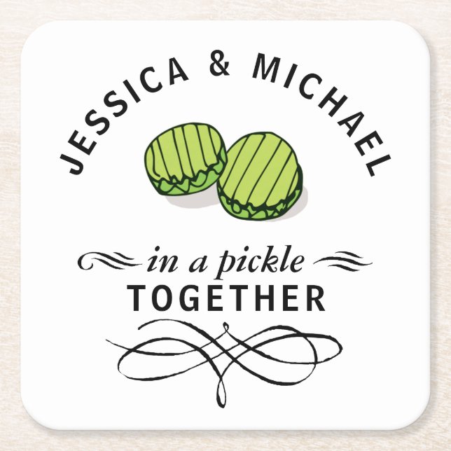 Couples' In a Pickle Together Personalised Square Paper Coaster (Front)