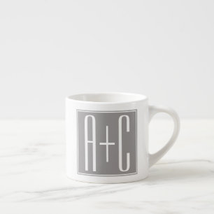 Couples Initails or Other Text White & Grey Espresso Cup