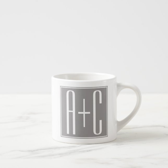 Couples Initails or Other Text | White & Grey Espresso Cup (Right)