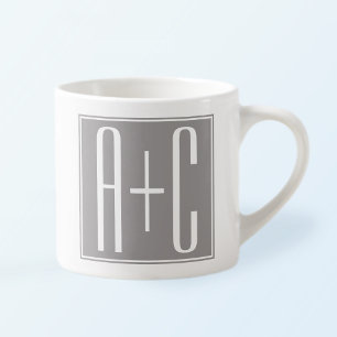 Couples Initails or Other Text   White & Grey Espresso Cup