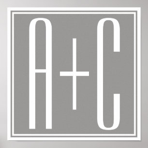 Couples Initails or Other Text White & Grey Poster