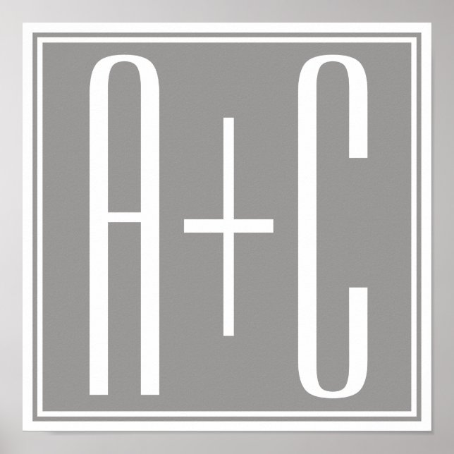 Couples Initails or Other Text | White & Grey Poster (Front)