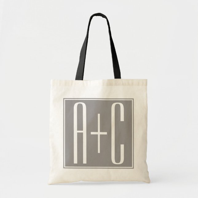 Couples Initails or Other Text | White & Grey Tote Bag (Front)