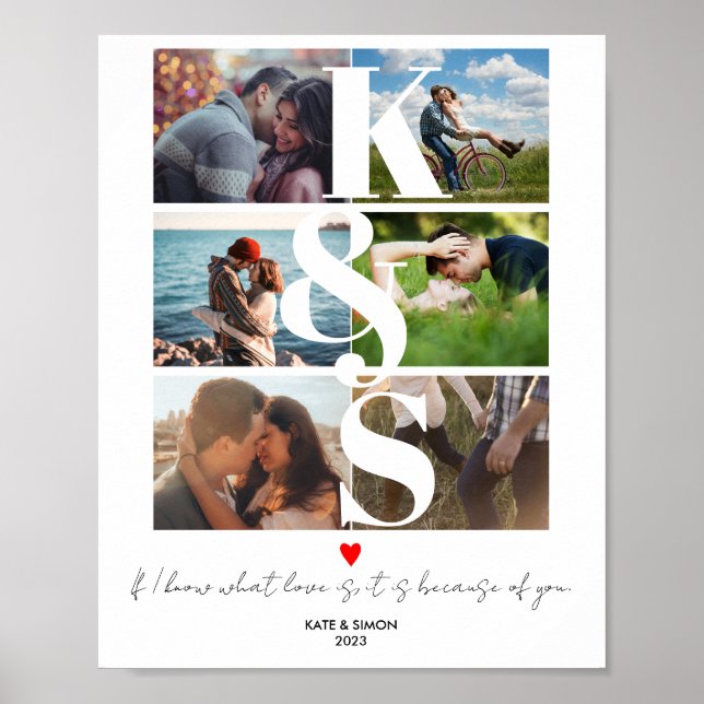 Couples Initial Photo Collage Custom Text LOVE Poster (Front)
