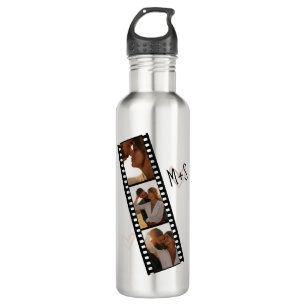 Couples Initials 3 Photo Filmstrip with Hearts 710 Ml Water Bottle