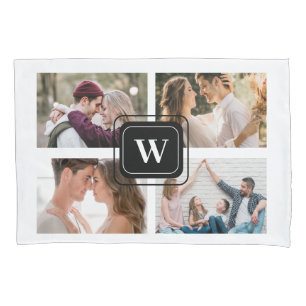 Couples Initials 4 Photo Monogram Pillow Case