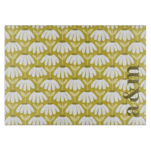 Couple's Initials Dark Gold Vintage Floral Pattern Cutting Board