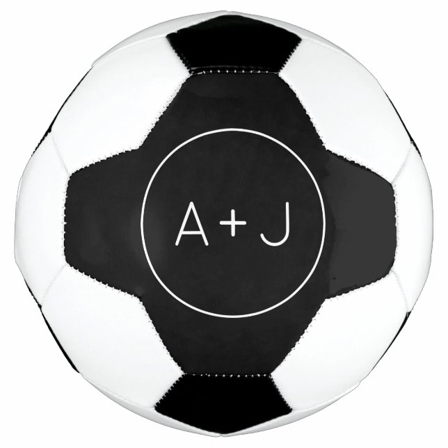 Couples Initials Modern Circle Monogram | B & W Football (Front)