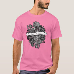 Couples Initials Monogram Black Roses Wedding T-Shirt