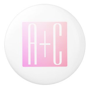Couple's Initials   Subtle Pink Gradation Ceramic Knob
