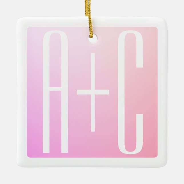 Couple's Initials | Subtle Pink Gradation Ceramic Ornament (Front)