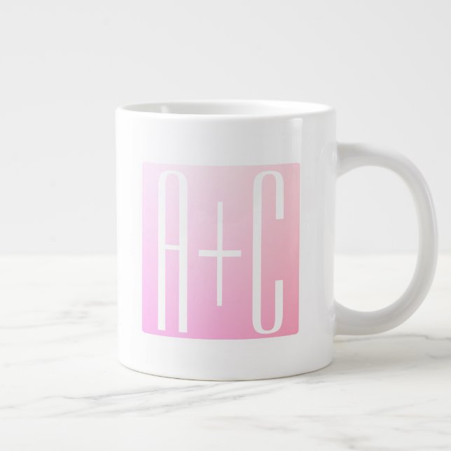 Couple's Initials | Subtle Pink Gradation Large Coffee Mug (Right)