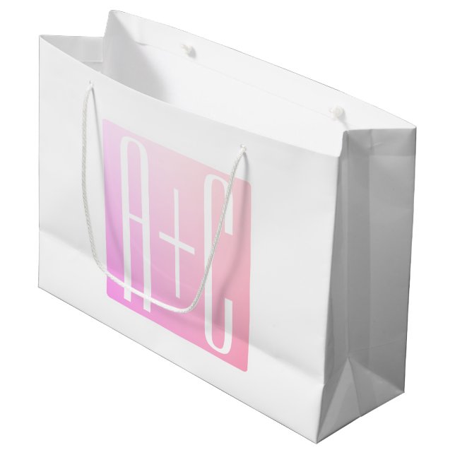 Couple's Initials | Subtle Pink Gradation Large Gift Bag (Front Angled)