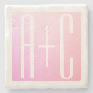 Couple's Initials Subtle Pink Gradation Stone Coaster