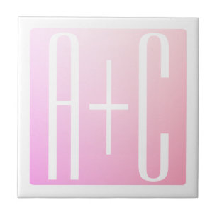 Couple's Initials   Subtle Pink Gradation Tile