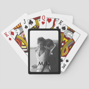 Couples Initials Wedding Photo Monogram Black Playing Cards
