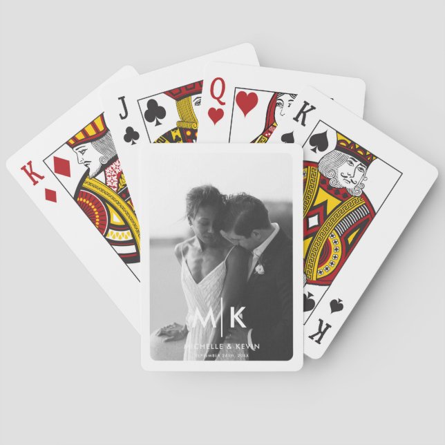 Couples Initials Wedding Photo Monogram Playing Cards (Back)