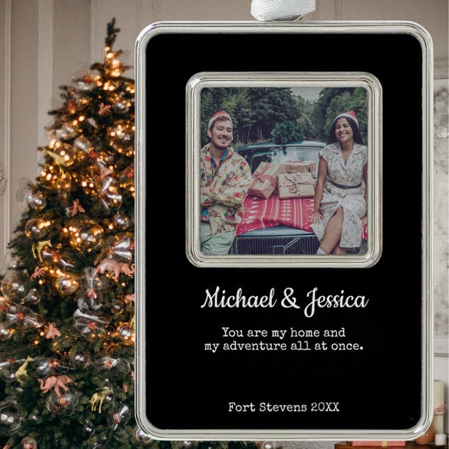 Couples Keepsake Custom Photo Silver Plated Framed Ornament (Couple Custom Photo Holiday Christmas Tree Ornament)