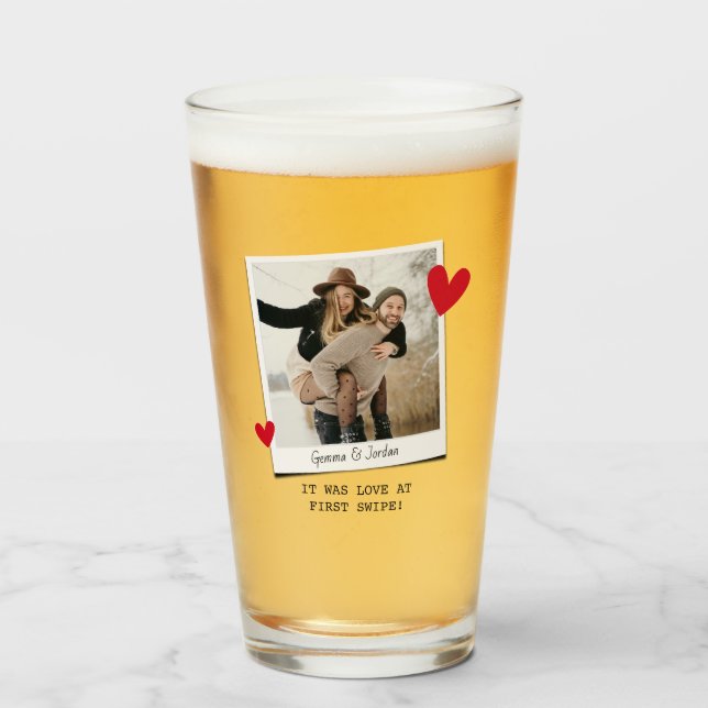 Couples Love at First Swipe Tinder  Glass (Front Filled)
