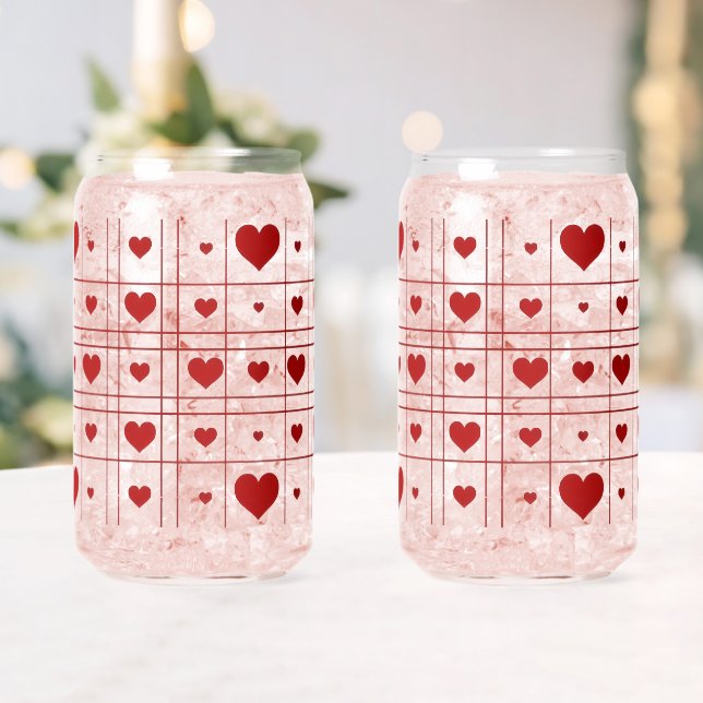 Couples Love Hearts Grid Pattern Valentines Themed Can Glass (Insitu (Wedding))
