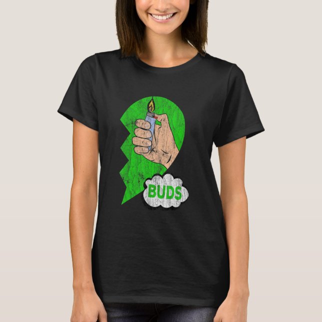 Couples Matching Best Buds Weed Funny Joint Stoner T-Shirt (Front)