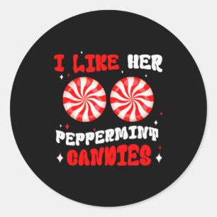 Couples Matching Christmas I Like Her Peppermint C Classic Round Sticker