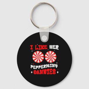 Couples Matching Christmas I Like Her Peppermint C Key Ring