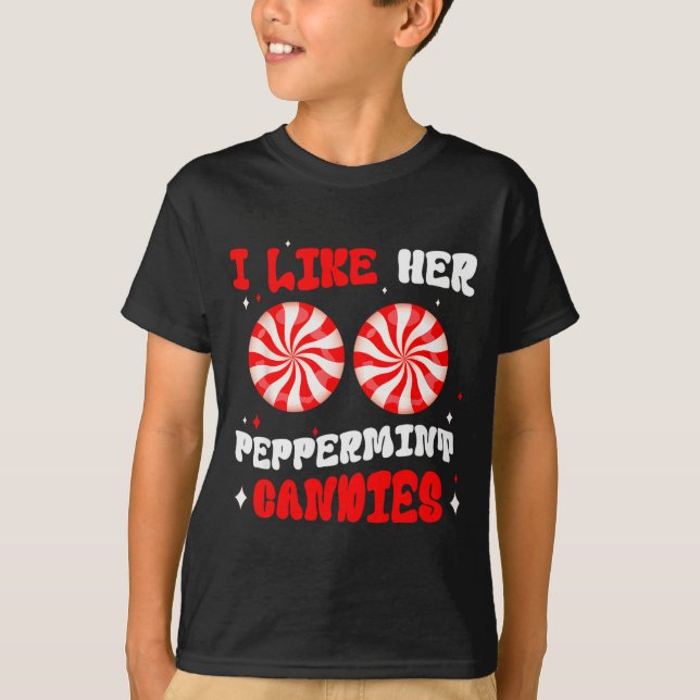 Couples Matching Christmas I Like Her Peppermint C T-Shirt (Front)