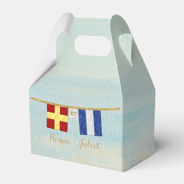 Couples Monogram Maritime Signal Flags Watercolor Favour Box (Back Side)