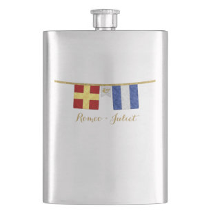 Couples Monogram Maritime Signal Flags Watercolor Hip Flask