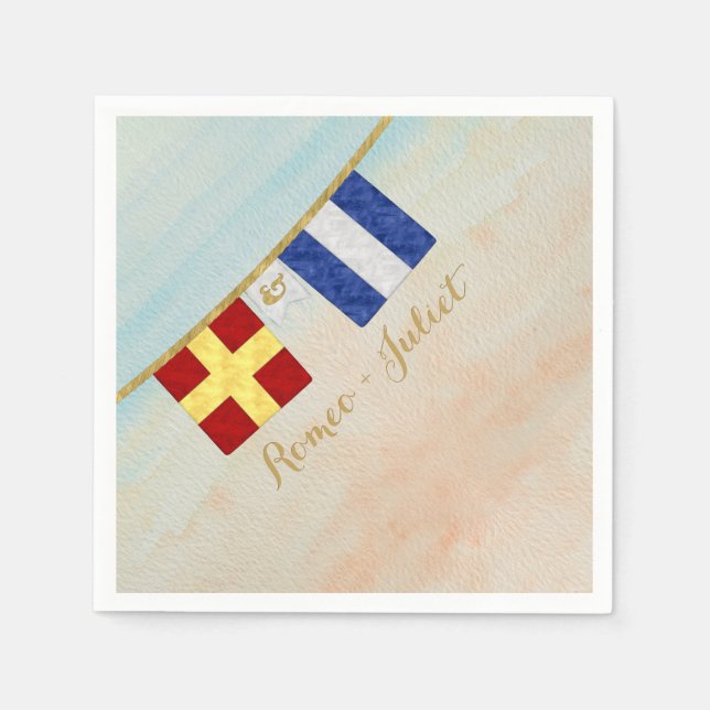 Couples Monogram Maritime Signal Flags Watercolor Napkin (Front)