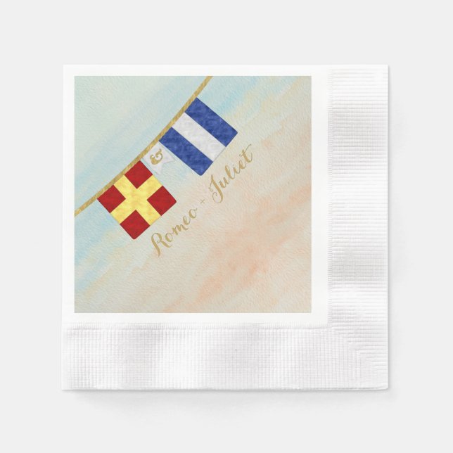 Couples Monogram Maritime Signal Flags Watercolor Napkin (Front)