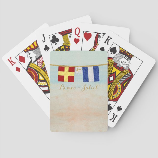 Couples Monogram Maritime Signal Flags Watercolor Playing Cards (Back)