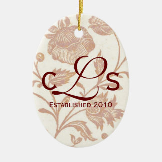 Couples Monogram Ornament: Red Ceramic Tree Decoration