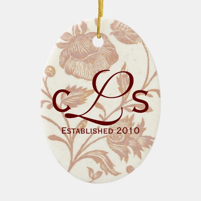 Couples Monogram Ornament: Red Ceramic Tree Decoration (Front)