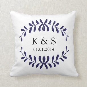 Couples Monogram Pillow   Navy Blue