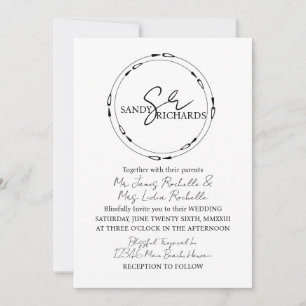 Couples Monogrammed Black White Heart Wedding  Invitation